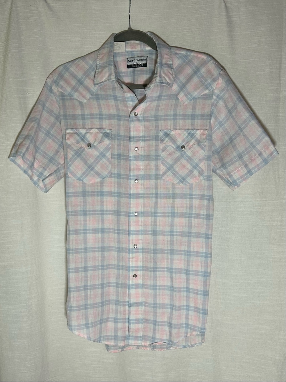 Vintage Western Rodeo Short-Sleeve Pastel Plaid Lightweight Button-Up Snap Shirt
